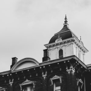 liberal arts historical building in black and white