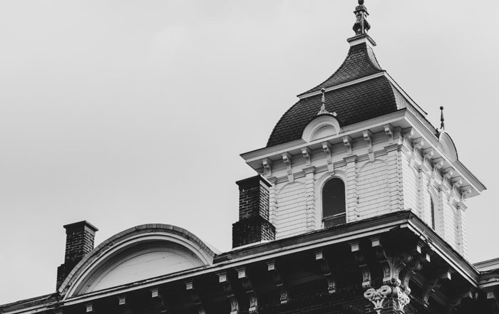 liberal arts historical building in black and white